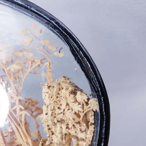 Vintage Chinese Diorama Cork Art Carving Glass Case~Pagoda/Trees/Cranes - Picture 10 of 10